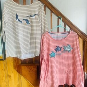 Striped Sea Turtle & Seagull Tops Lot of 2, Women’s XL Summer Spring comfy